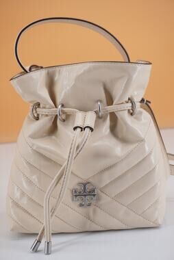 Tory Burch Kira Chevron Textured Mini Bucket bag $428 shoulder New Cream